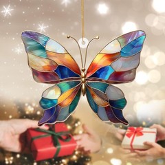 Stained Glass Butterfly Ornament Acrylic – Colorful Suncatcher Window Hanging…