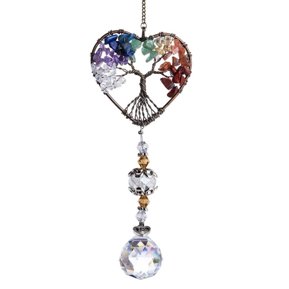 Suncatcher Window Hanging Tree of Life Heart Shaped Crystal Ball Prism Drop P…