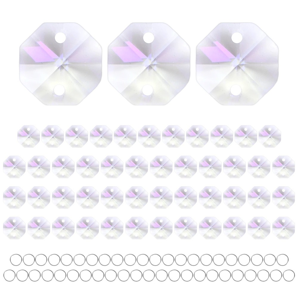 50PCS Crystal 2 Hole Octagon Prisms, 14mm/0.55″ Pendant Hanging [Multicolor]