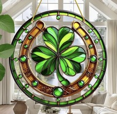 Shamrock, Green, St. Patrick’s Hanging Sun Catcher, Stained Glass Look Acrylic