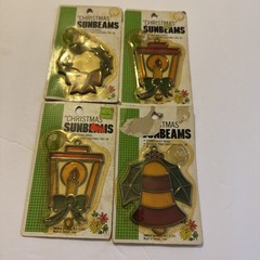 chrismas sunbeam Lot Of 4 Stained Glass With Suction Cup Hanger “New Old Stock”