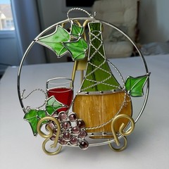 VTG Stained Glass Wine Grapes Leaded Hanging Decor Rose Merlot Chianti Red Vines