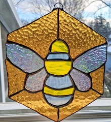 Handmade Stained Glass Amber Colored Bee Suncatcher