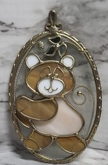 Vintage Sun Catcher. Teddy Bear. Brass Trimmed. Layered. Slag Glass. Frosted…