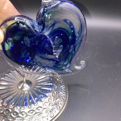 Large Blue Glass Heart Suncatcher Ornament (Holder Not Included)