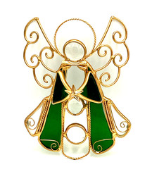 Stained Glass Angel Suncatcher Green Gold 6″ H Christmas Holiday Seasonal
