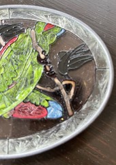 Stained Glass Oval Suncatcher 2 Birds Tree Branches w/chain 5x 3 3/8