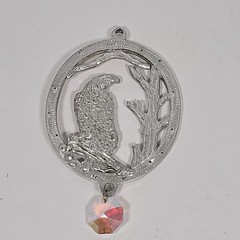 Vintage Silver Metal Eagle Suncatcher Ornament With Crystal Prism Patriotic