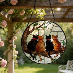 Black and Orange Cat Tree Suncatcher Wall Art Decor for Indoor Windows, 7.9″