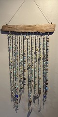 Large beaded driftwood wall hanging suncatcher beachy lake ocean handcrafted 57”