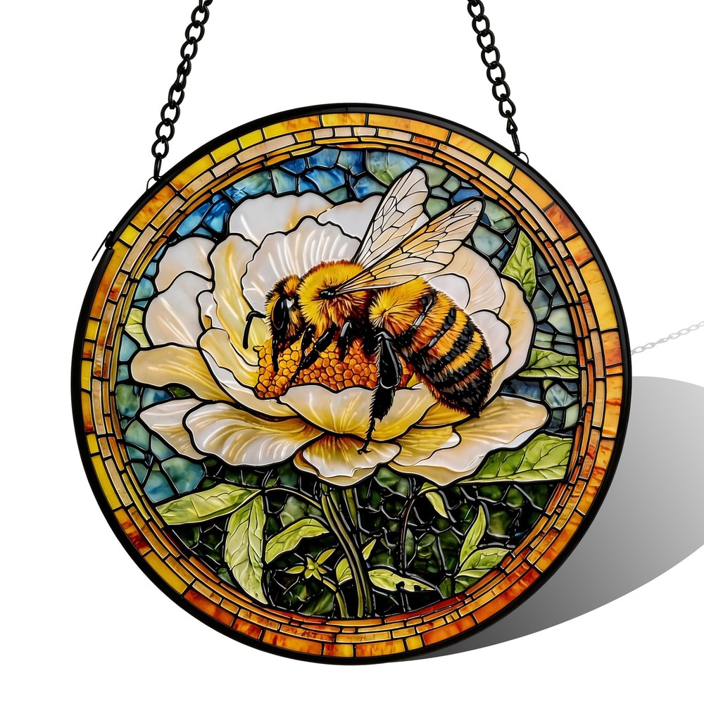 Sun Catcher Stain Glass,Bee Flower Suncatcher Stained Glass Decor for Window …