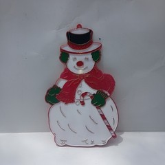 Vintage plastic snowman suncatcher is a holiday window decoration. 90’s.