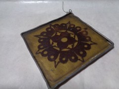 Vintage Glass Sun Catcher Window Ornament 4” Square