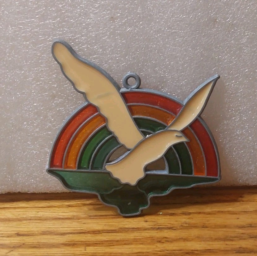 Sun Catcher Stained Glass Ornament 3X3 Vintage Flying Dove Rainbow