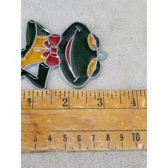 Vintage Frog Suncatcher Ornament Green Faux Stained Glass Bow Tie Whimsical