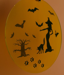 Halloween Ornament 6in – Handmade Vinyl Décor with Witch, Bat & Black Cat