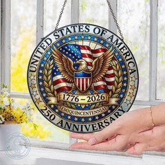 Eagle USA 250th Stained Glass Suncatcher, 250 Years of Freedom Acrylic Home Deco