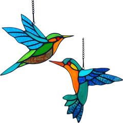 2 Packs Stained Glass Hummingbird Suncatcher Window Hanging Ornament, Stained Gl