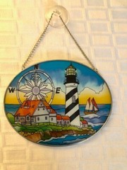 NEW Lighthouse Suncatcher Stained Glass style Ocean decor + Free Maine Keychain 