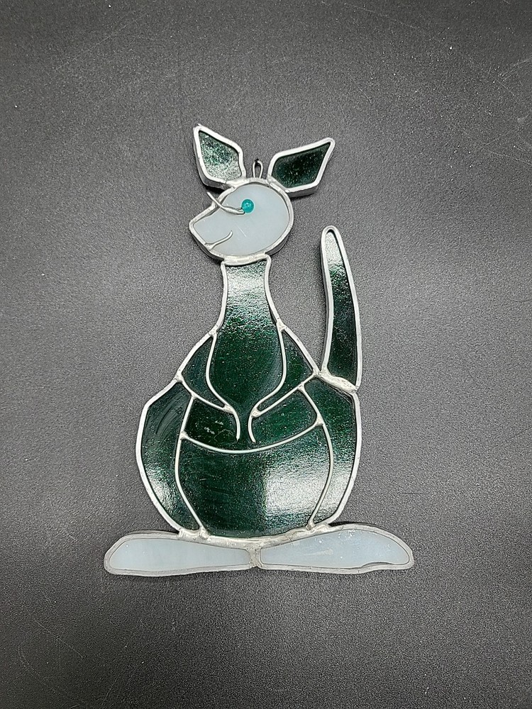 Vintage Handmade Leaded Stained Glass Slag Suncatcher Kangaroo
