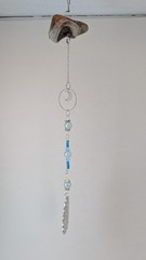 Handmade Suncatcher On Lake Erie Driftwood Beaded with Moon and Medallion 12″