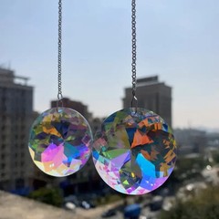 2pcs, Round Crystal Sun Catchers, Glass Prism Hanging Sun Catchers, Rainbow