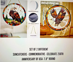 SET OF 2 -2D Flat Acrylic American Eagle Hanging 7.8″ Round with Hangers
