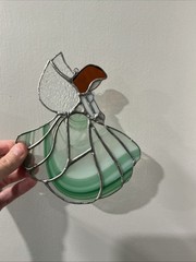 Stained Glass green dress ANGEL with a Dove Sun Catcher 7”
