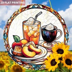 Cozy Breakfast Scene Iced Peach Drink Whipped Cream Coffee Acrylic Suncatcher