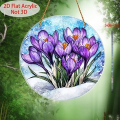 Purple Crocus in Snow Acrylic Suncatcher Winter Spring Home Window Hanging Decor