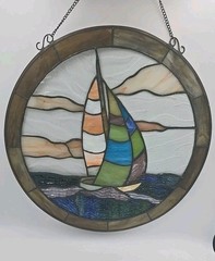 Leaded Stained Glass Tiffany Style Window Sun Catcher Sailboat 3D Multicolored