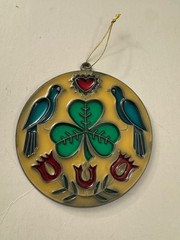 Irish Shamrock Stained Glass Like Ornament Vintage Sun Catcher Saint Patrick EB6