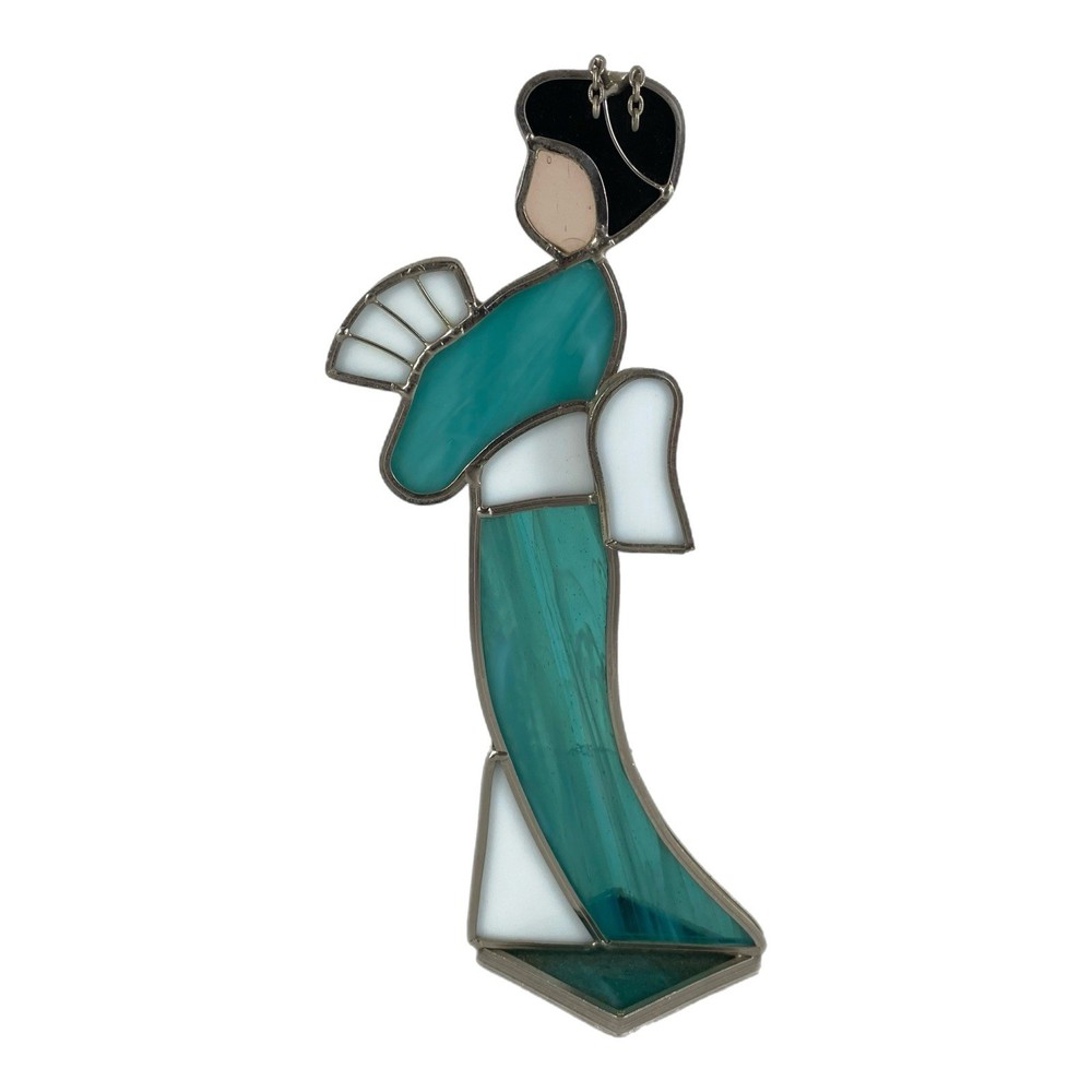 Vintage Japanese Geisha Stained Glass Sun Catcher (suncatcher) With Base 9” Tall