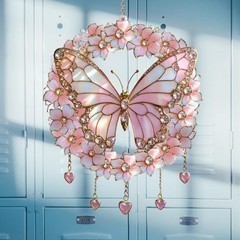 Butterfly Flower Wreath Acrylic Suncatcher, Flower Suncatchers for Window Han…