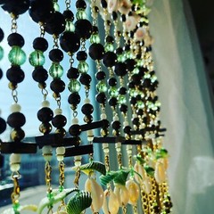 Gold, Green And Shell Handmade Beaded Curtain