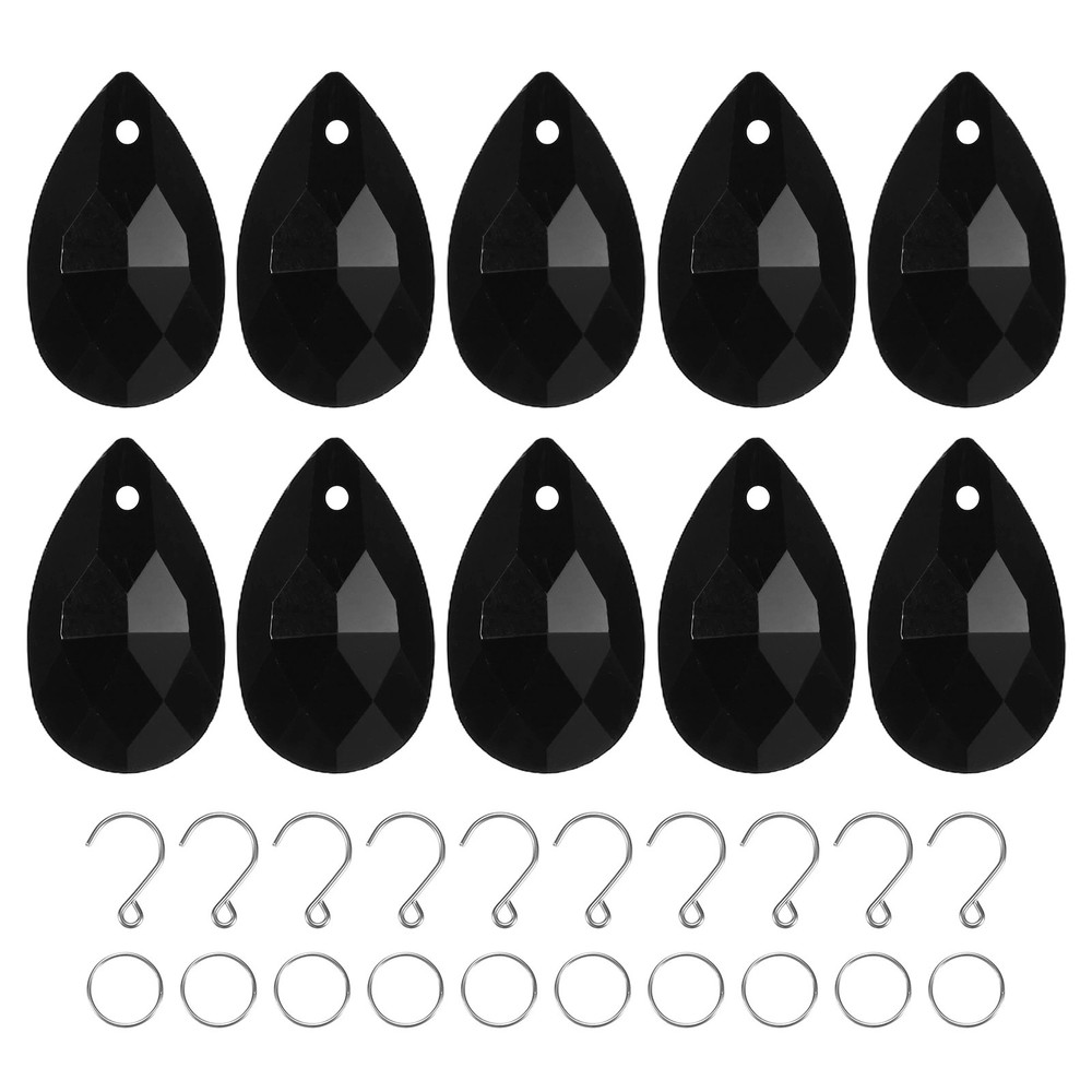 10PCS Crystal Grid Prisms, 30mm/1.18″ Pendant Hanging [Black]
