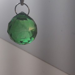 Green Faceted Glass Crystal Prism Hanging Suncatcher Pendant, Metal