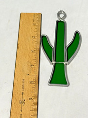 Suncatcher Window VINTAGE LEADED Lead STAINED GLASS Green Cactus