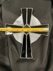 Vintage Stained Glass Cross Suncatcher Red, Gray Slag Glass Beveled Ctr Hanging