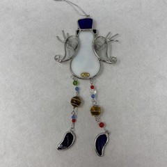 Stained Glass Suncatcher Window Hanging Decor Christmas Snowman w/ Angel Wings