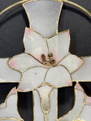 Vintage Capiz Shell Cross Lily Suncatcher Window Hanging Philippines