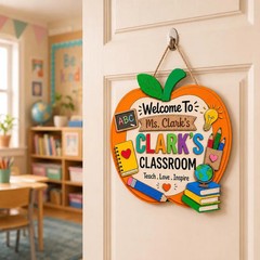 Custom Personalized Teacher Door Hanger Classroom Wooden Sign with Rope