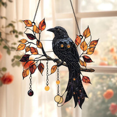 Mystic Crow Raven Faux Acrylic Suncatcher Window Hanging Decor