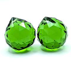 ​2 Green Faceted Glass Prism Balls 1.4oz Drilled Suncatcher Fan Pull Chain Parts