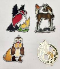 Lot Of 13 Vintage Metal Acrylic Suncatchers Eagle Indian Bambi Dog Rainbow Birds
