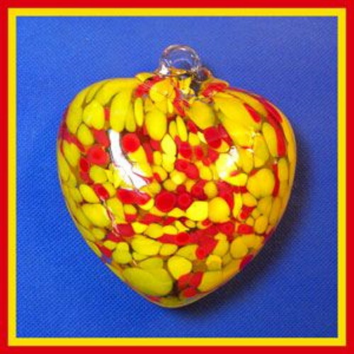 Hanging Glass Heart 4″ Red & Yellow Speckles (1) #102