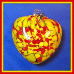 Hanging Glass Heart 4″ Red & Yellow Speckles (1) #102