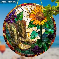 Cowboy Boots & Sunflower Acrylic Suncatcher Western Boho Window Wall Decoration
