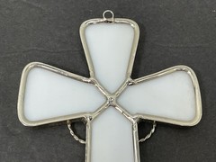 VTG Opalescent Stained-Glass Wedding Rings Cross 6.5” L X 3.5” W Religious Gift