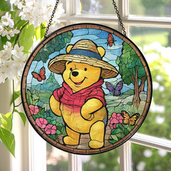 Personalized Winnie The Pooh Stained Glass Suncatcher, Disney Decor Gift